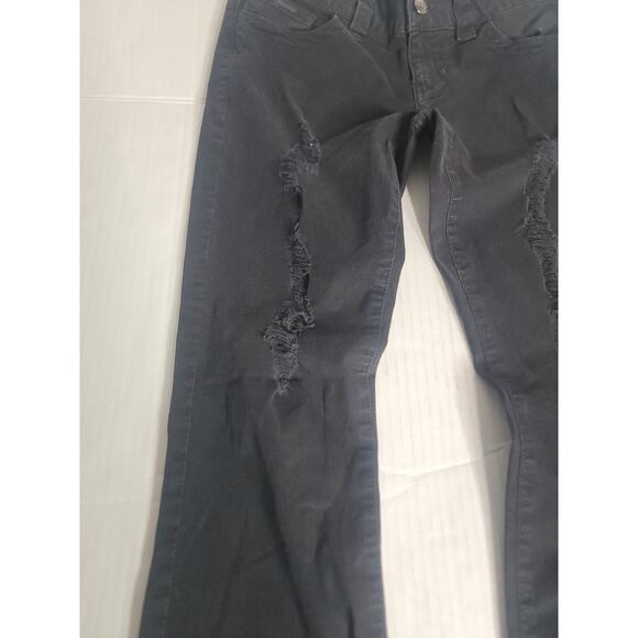 Guess Jeans SZ 26 Black Y2K Low Rise Daredevil Bootcut Stretch Distressed Pants - Picture 4 of 13
